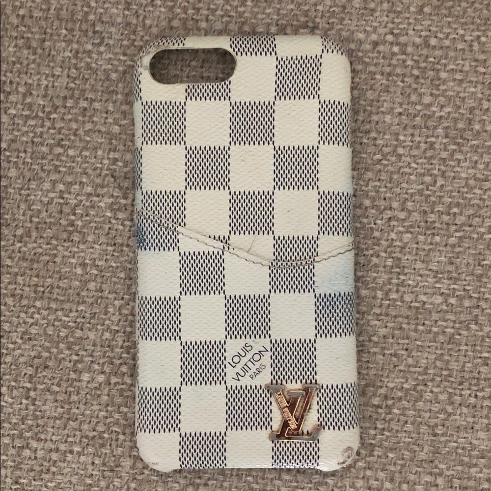 Louis Vuitton Damier Azur Checkered Phone Case with Gold LV Emblem